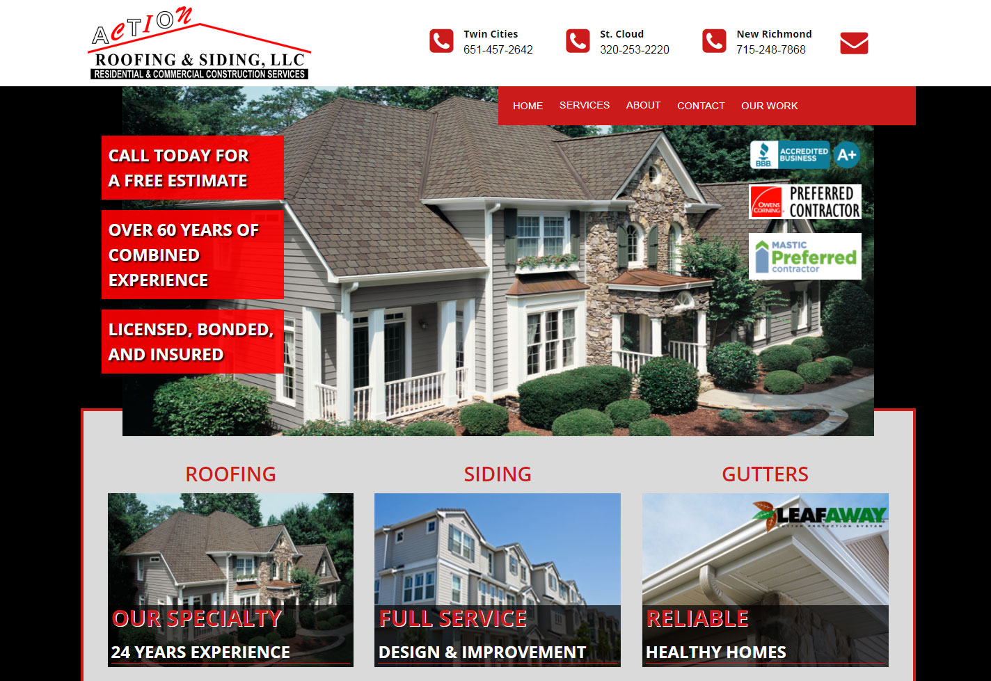 Roofing company's home page