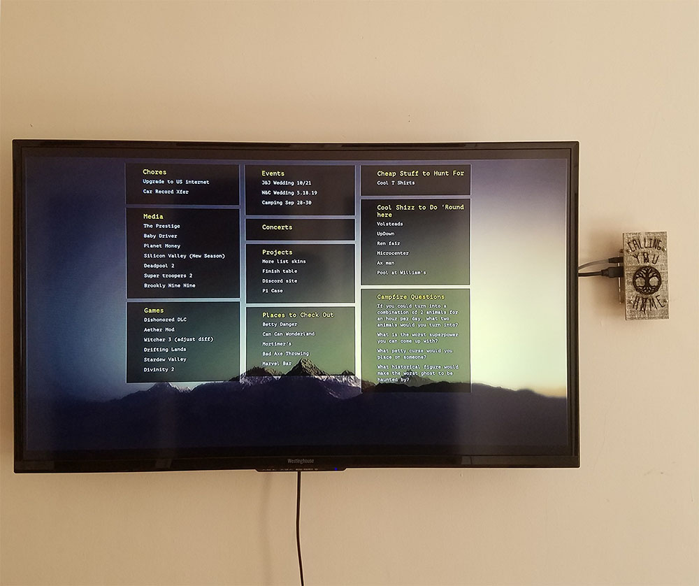 My completed to-do list connected to a display