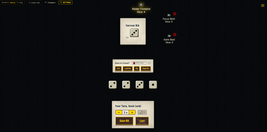 Liar's Dice a cross-platform multiplayer bluffing game